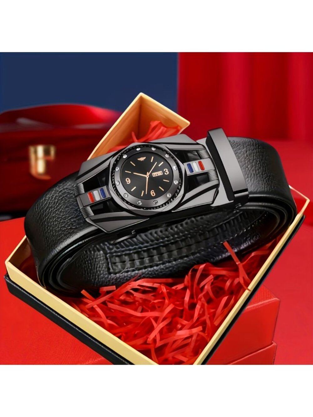 Elegant Fashion Men Belt Dark Silver Buckle PU Leather Black Length 49 in new